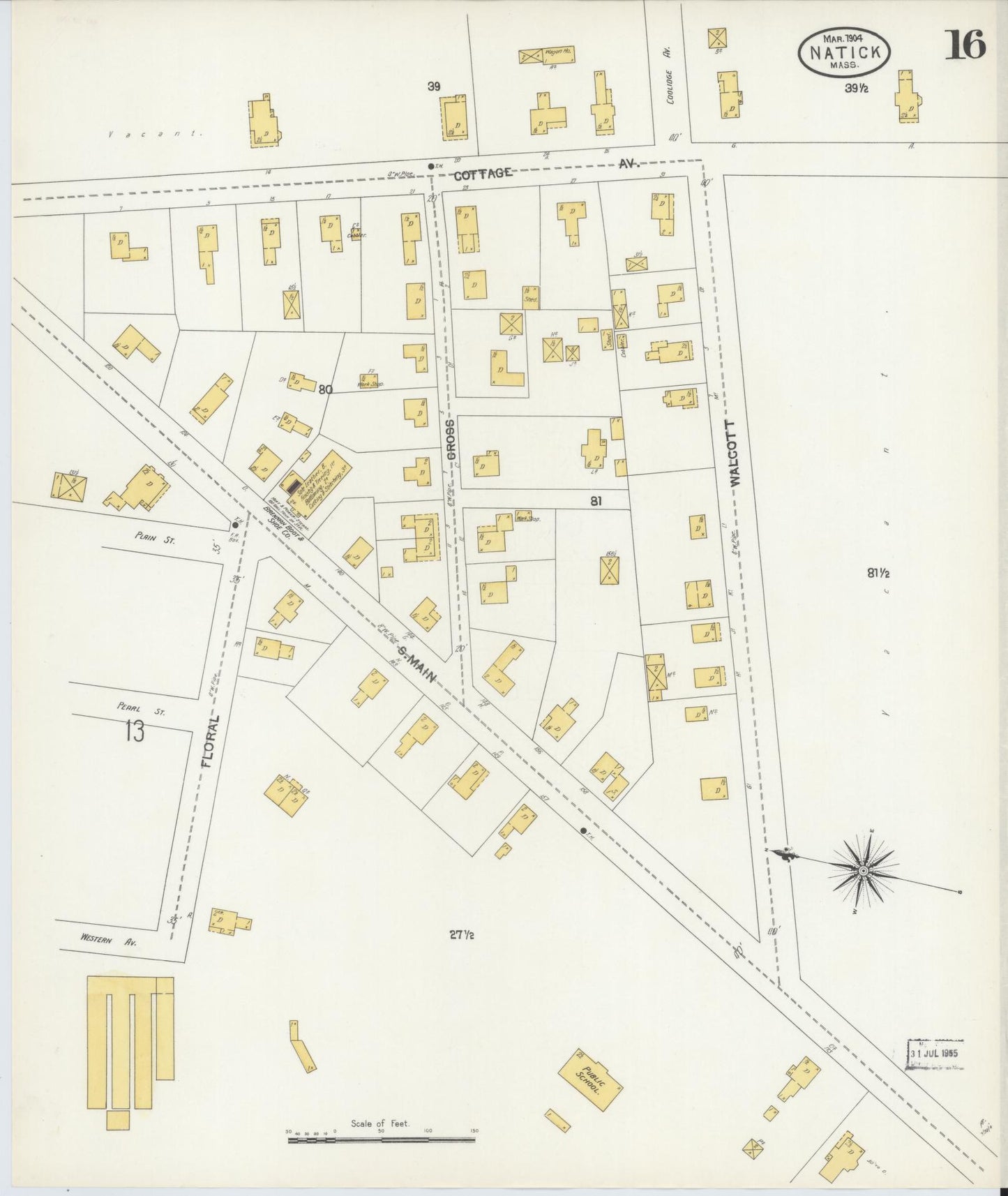 Sanborn Fire Insurance Map from Natick, Middlesex County, Massachusetts (1904), Sheet #0016 - Complete Map Set gallery image, historic Sanborn map, vintage wall art, Massachusetts Massachusetts