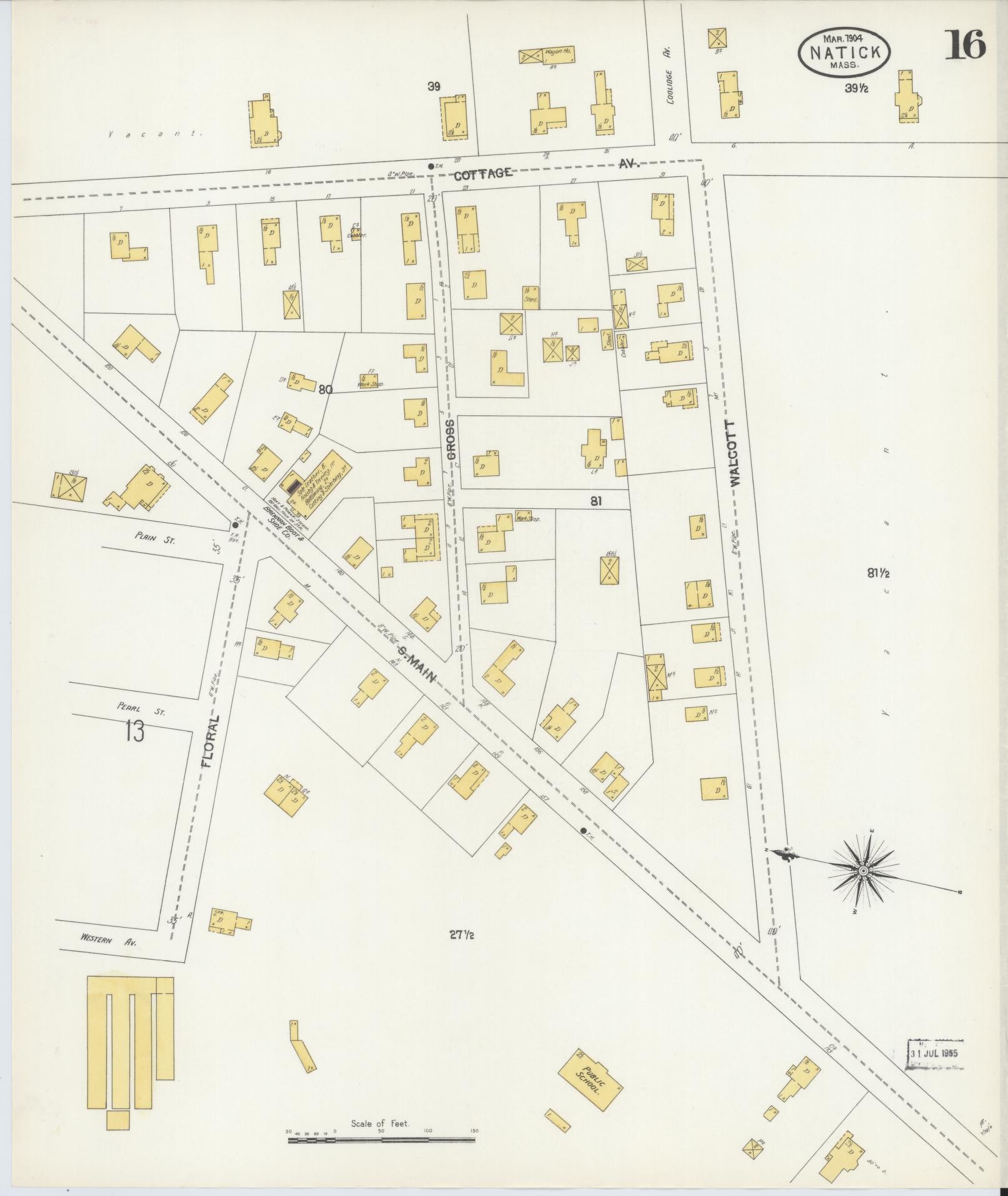 Sanborn Fire Insurance Map from Natick, Middlesex County, Massachusetts (1904), Sheet #0016 - Complete Map Set gallery image, historic Sanborn map, vintage wall art, Massachusetts Massachusetts