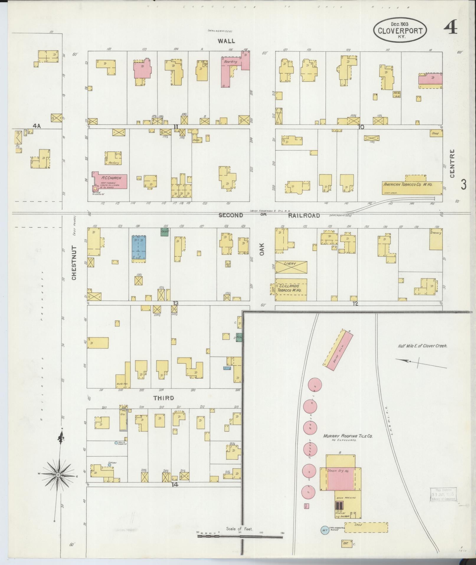 Sanborn Fire Insurance Map from Cloverport, Breckinridge County, Kentucky (1903), Sheet #0004 - Complete Map Set gallery image, historic Sanborn map, vintage wall art, Kentucky Kentucky