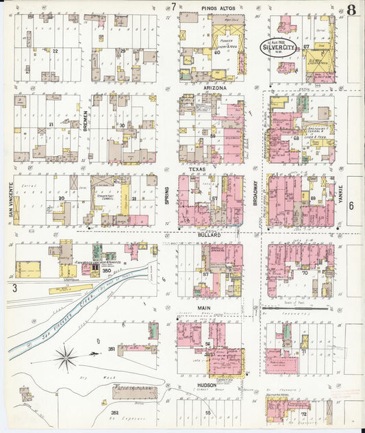 Sanborn Fire Insurance Map from Silver City, Grant County, New Mexico (1902), Sheet #0008 - Historic Sanborn Fire Insurance Map Print, vintage old map wall art, antique decor, genealogy gift, New Mexico New Mexico map