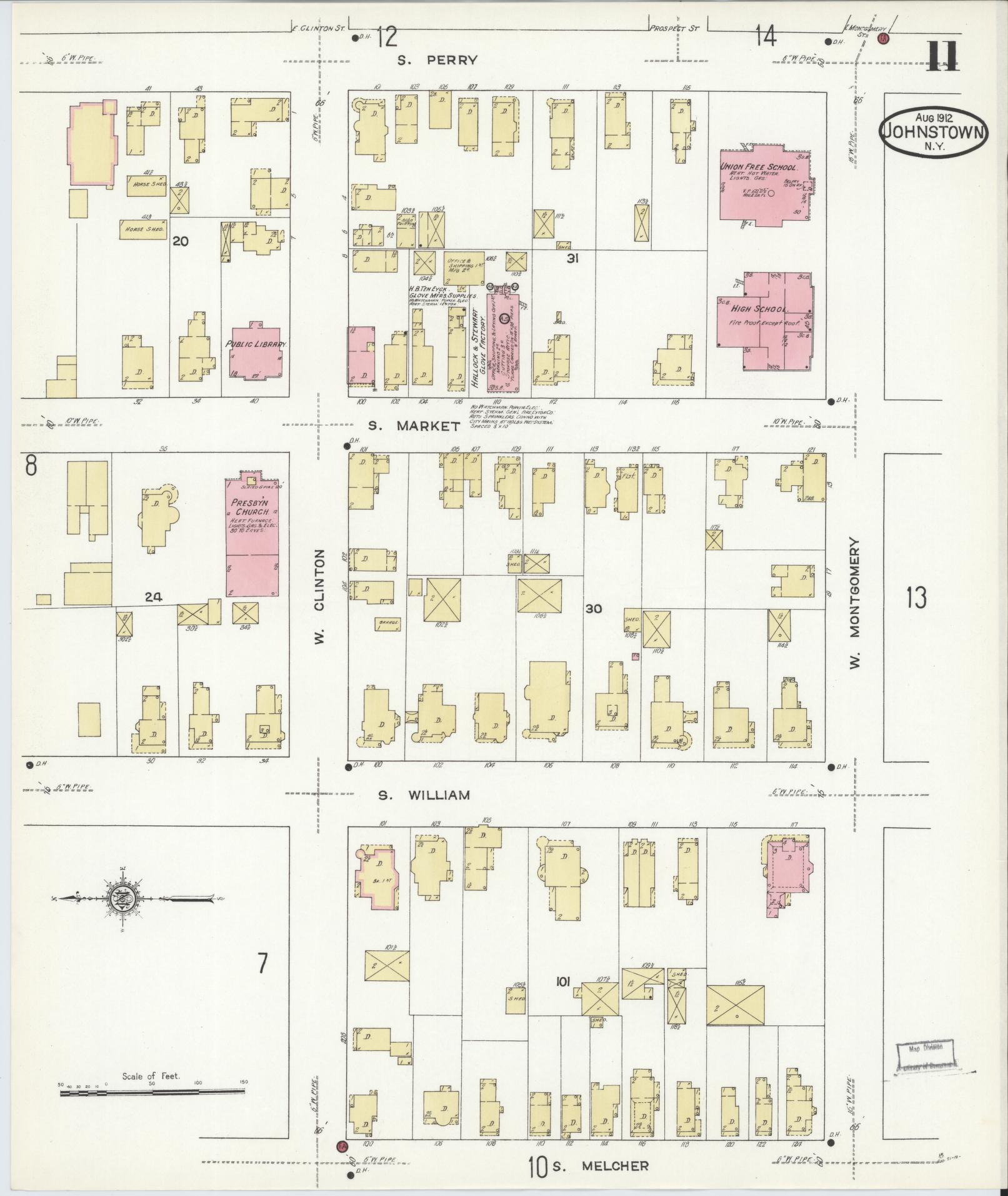 Sanborn Fire Insurance Map from Johnstown, Fulton County, New York (1912), Sheet #0011 - Complete Map Set gallery image, historic Sanborn map, vintage wall art, New York New York