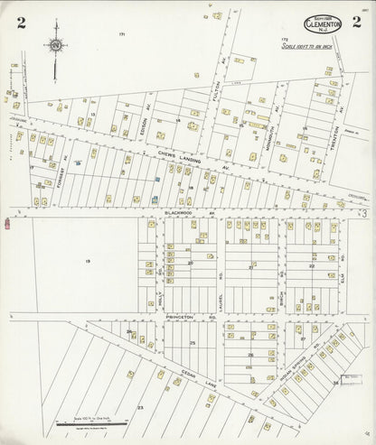 Sanborn Fire Insurance Map from Clementon, Camden County, New Jersey (1924), Sheet #0002 - Historic Sanborn Fire Insurance Map Print, vintage old map wall art, antique decor, genealogy gift, New Jersey New Jersey map