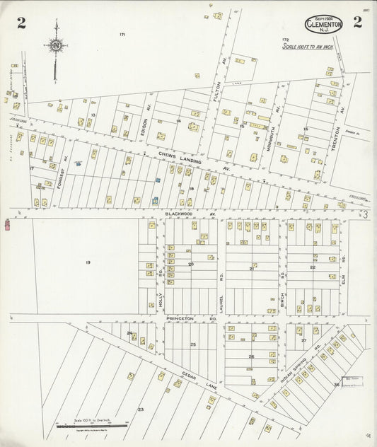 Sanborn Fire Insurance Map from Clementon, Camden County, New Jersey (1924), Sheet #0002 - Historic Sanborn Fire Insurance Map Print, vintage old map wall art, antique decor, genealogy gift, New Jersey New Jersey map