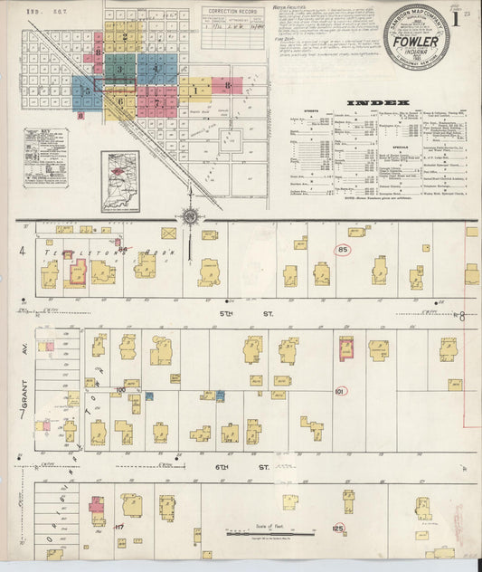 Sanborn Fire Insurance Map from Fowler, Benton County, Indiana (1932), Sheet #0001 - Historic Sanborn Fire Insurance Map Print, vintage old map wall art, antique decor, genealogy gift, Indiana Indiana map