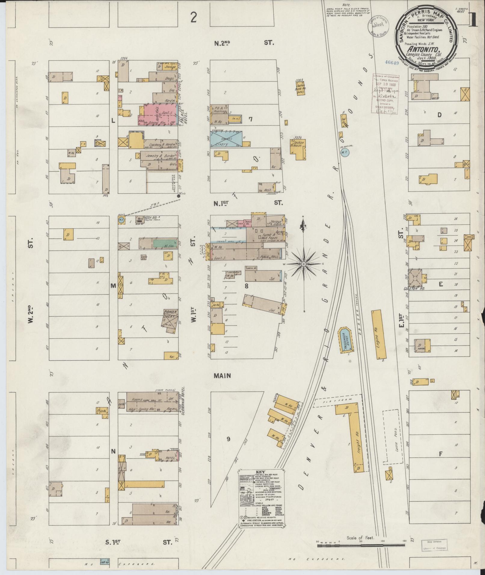 Sanborn Fire Insurance Map from Antonito, Conejos County, Colorado (1900), Sheet #0001 - Complete Map Set gallery image, historic Sanborn map, vintage wall art, Colorado Colorado