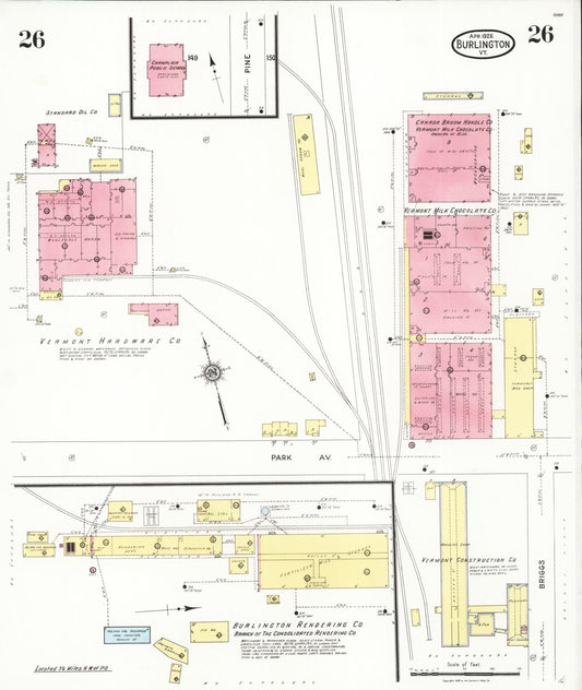 Sanborn Fire Insurance Map from Burlington, Chittenden County, Vermont (1926), Sheet #0026 - Historic Sanborn Fire Insurance Map Print, vintage old map wall art, antique decor, genealogy gift, Vermont Vermont map