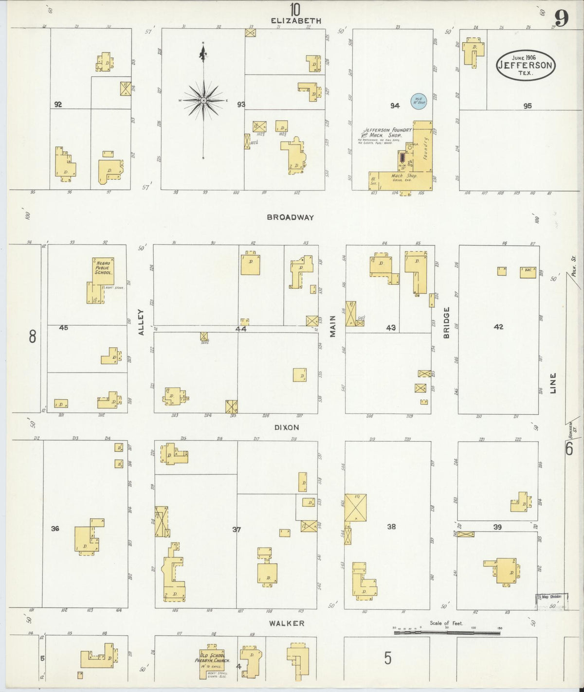 Sanborn Fire Insurance Map from Jefferson, Marion County, Texas (1906), Sheet #0009 - Complete Map Set gallery image, historic Sanborn map, vintage wall art, Texas Texas