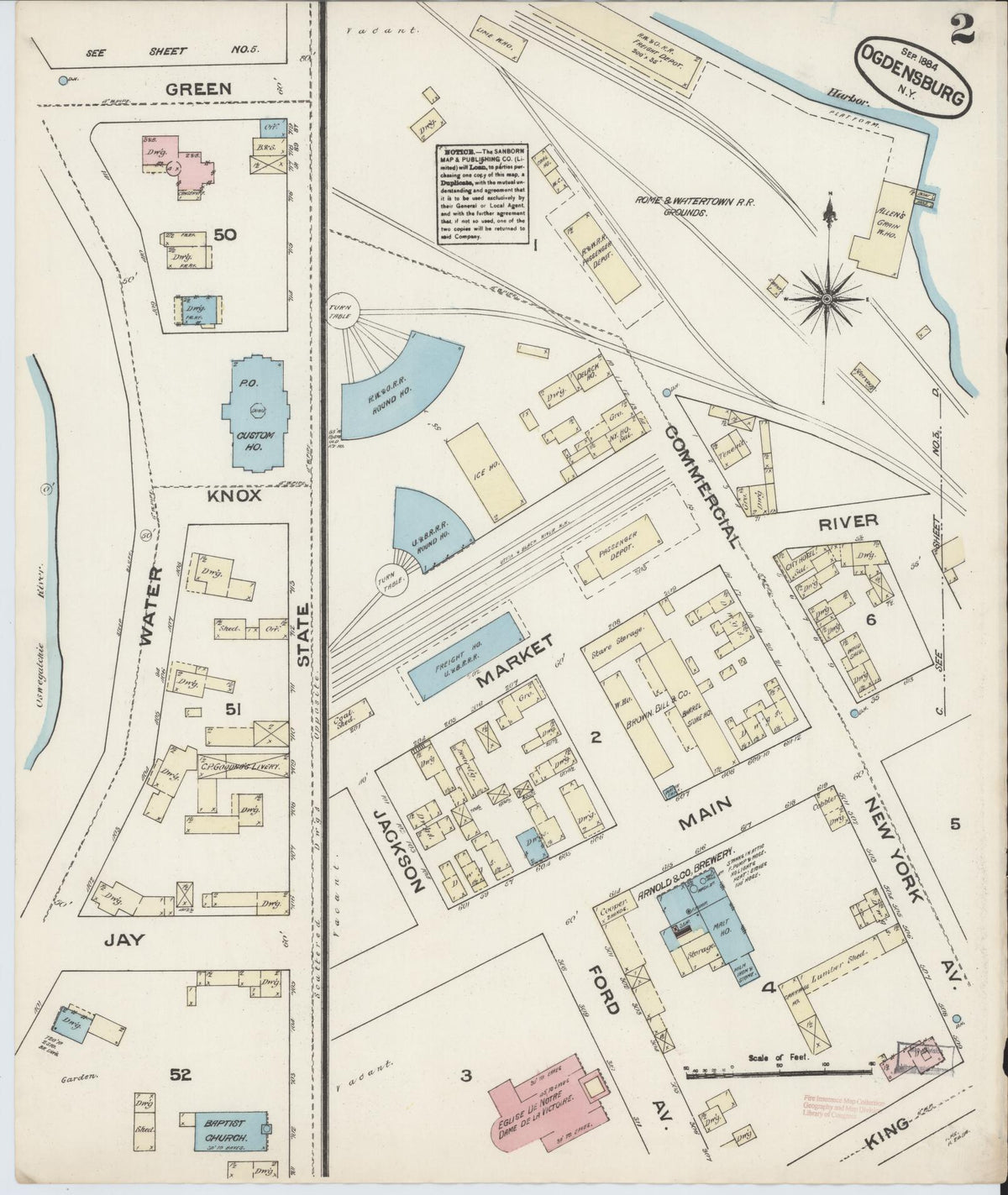 Sanborn Fire Insurance Map from Ogdensburg, St. Lawrence County, New York (1884), Sheet #0002 - Historic Sanborn Fire Insurance Map Print, vintage old map wall art, antique decor, genealogy gift, New York New York map