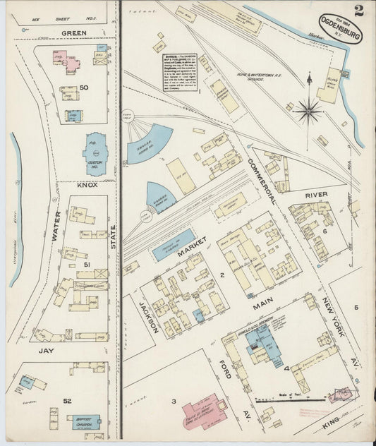 Sanborn Fire Insurance Map from Ogdensburg, St. Lawrence County, New York (1884), Sheet #0002 - Historic Sanborn Fire Insurance Map Print, vintage old map wall art, antique decor, genealogy gift, New York New York map