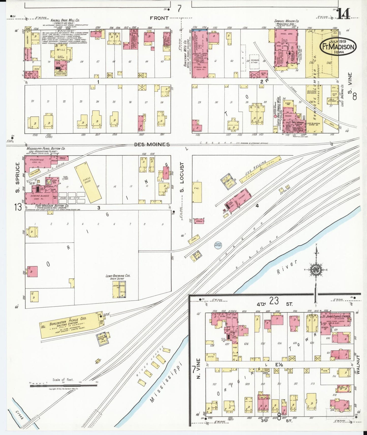 Sanborn Fire Insurance Map from Fort Madison, Lee County, Iowa (1919), Sheet #0014 - Historic Sanborn Fire Insurance Map Print