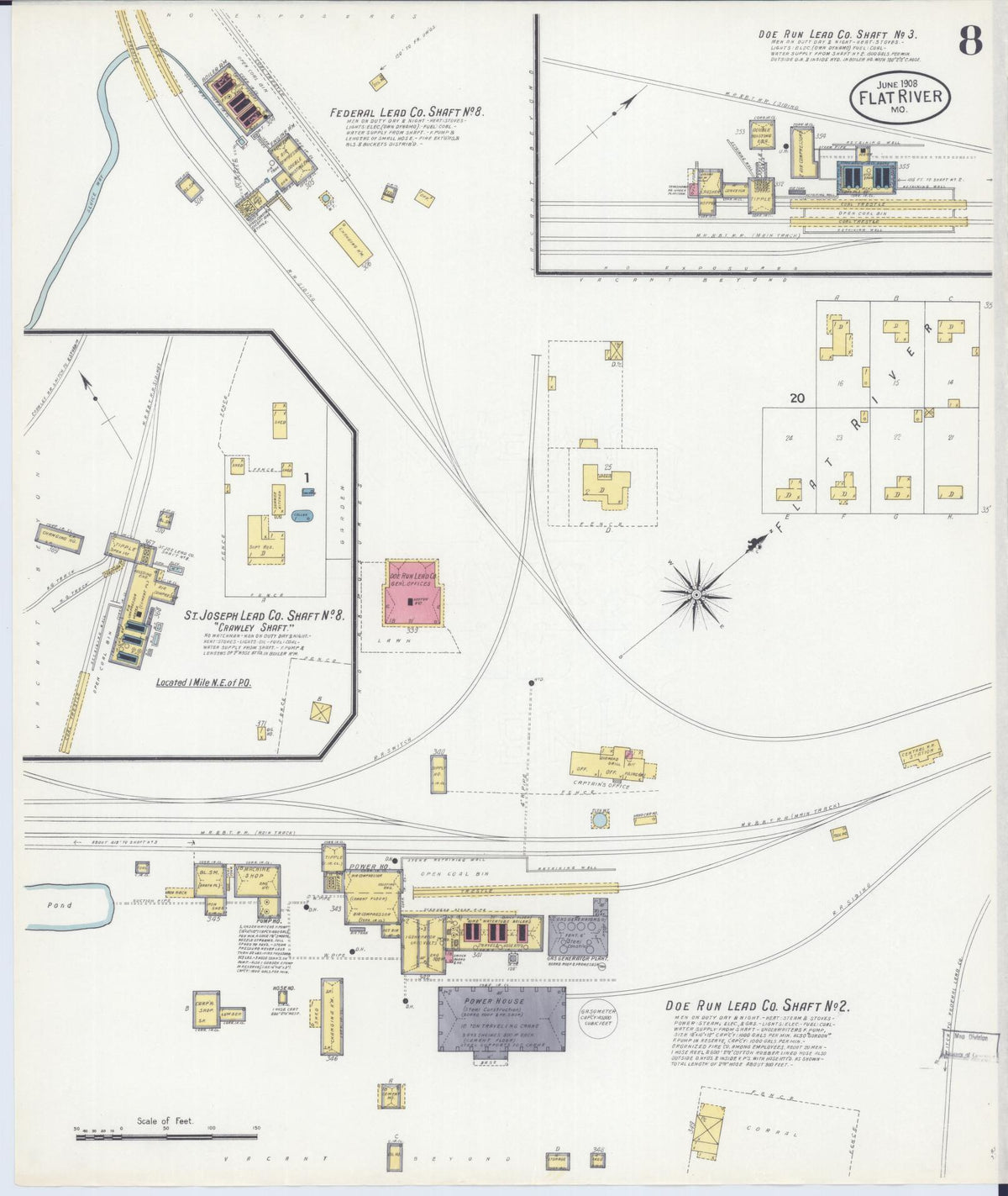 Sanborn Fire Insurance Map from Flat River, Saint Francois County, Missouri (1908), Sheet #0008 - Complete Map Set gallery image, historic Sanborn map, vintage wall art, Missouri Missouri