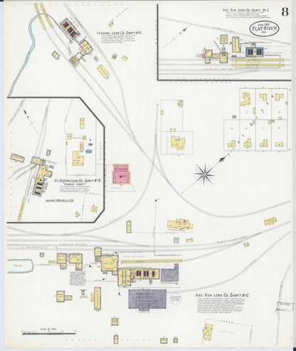 Sanborn Fire Insurance Map from Flat River, Saint Francois County, Missouri (1908), Sheet #0008 - Complete Map Set gallery image, historic Sanborn map, vintage wall art, Missouri Missouri