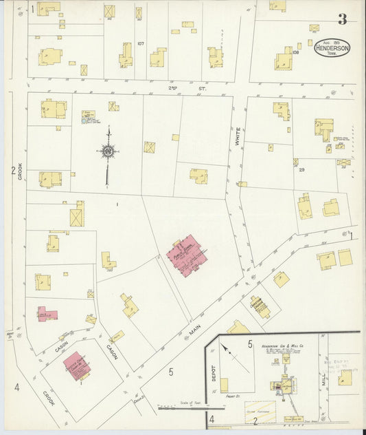 Sanborn Fire Insurance Map from Henderson, Chester County, Tennessee (1913), Sheet #0003 - Historic Sanborn Fire Insurance Map Print, vintage old map wall art, antique decor, genealogy gift, Tennessee Tennessee map