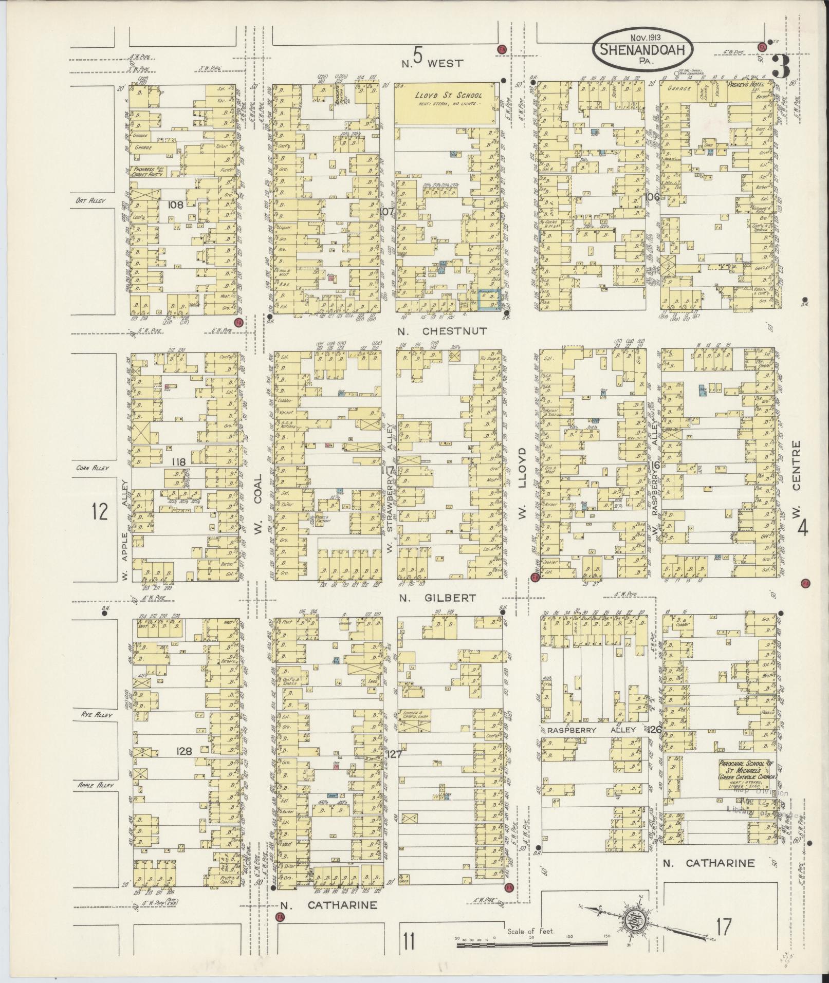 Sanborn Fire Insurance Map from Shenandoah, Schuylkill County, Pennsylvania (1913), Sheet #0003 - Complete Map Set gallery image, historic Sanborn map, vintage wall art, Pennsylvania Pennsylvania