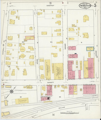 Sanborn Fire Insurance Map from Henderson, Vance County, North Carolina (1917), Sheet #0005 - Historic Sanborn Fire Insurance Map Print, vintage old map wall art, antique decor, genealogy gift, North Carolina North Carolina map
