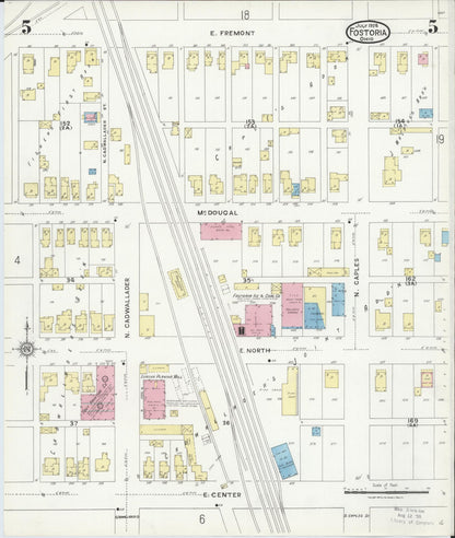 Sanborn Fire Insurance Map from Fostoria, Seneca, Hancock, And Wood Counties, Ohio (1924), Sheet #0005 - Historic Sanborn Fire Insurance Map Print, vintage old map wall art, antique decor, genealogy gift, Ohio Ohio map