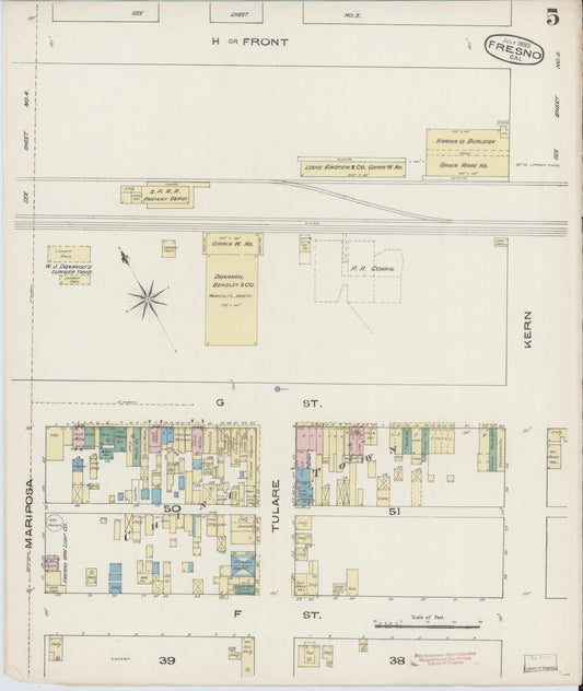 Sanborn Fire Insurance Map from Fresno, Fresno County, California (1885), Sheet #0005 - Historic Sanborn Fire Insurance Map Print, vintage old map wall art, antique decor, genealogy gift, California California map