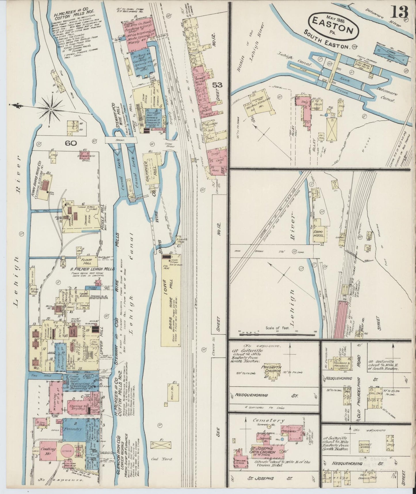 Sanborn Fire Insurance Map from Easton, Northampton County, Pennsylvania (1885), Sheet #0013 - Historic Sanborn Fire Insurance Map Print, vintage old map wall art, antique decor, genealogy gift, Pennsylvania Pennsylvania map
