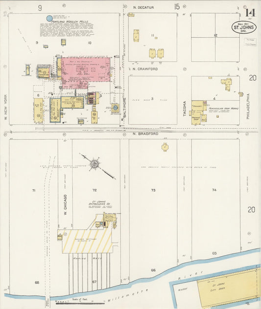 Sanborn Fire Insurance Map from Saint Johns, Multnomah County, Oregon (1911), Sheet #0014 - Historic Sanborn Fire Insurance Map Print, vintage old map wall art, antique decor, genealogy gift, Oregon Oregon map