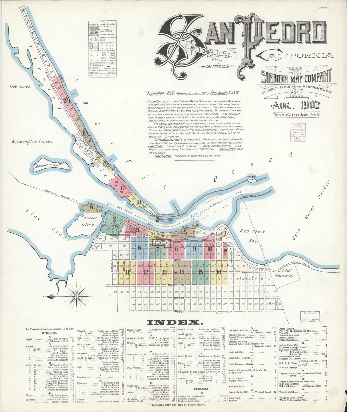 Sanborn Fire Insurance Map from San Pedro, Los Angeles County, California (1902), Sheet #0001 - Complete Map Set gallery image, historic Sanborn map, vintage wall art, California California