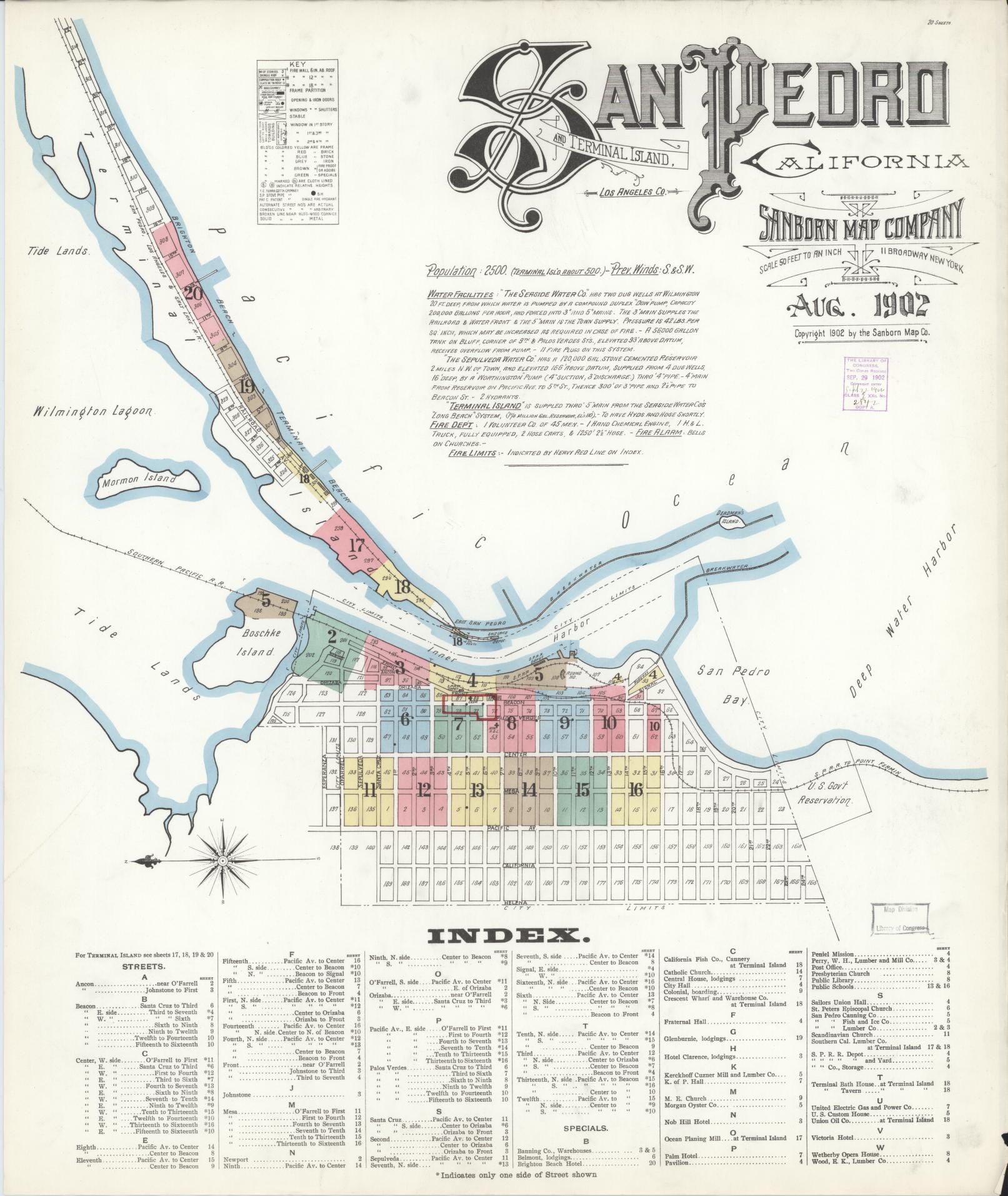 Sanborn Fire Insurance Map from San Pedro, Los Angeles County, California (1902), Sheet #0001 - Complete Map Set gallery image, historic Sanborn map, vintage wall art, California California