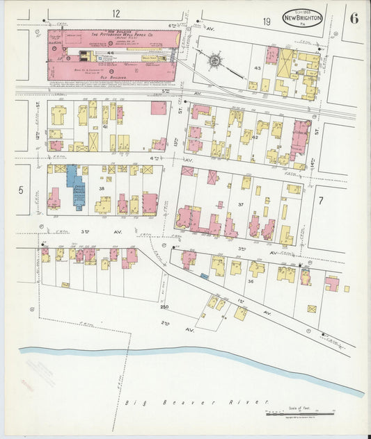 Sanborn Fire Insurance Map from New Brighton, Beaver County, Pennsylvania (1918), Sheet #0006 - Historic Sanborn Fire Insurance Map Print, vintage old map wall art, antique decor, genealogy gift, Pennsylvania Pennsylvania map