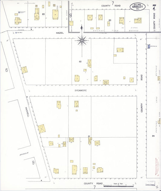 Sanborn Fire Insurance Map from Gridley, Butte County, California (1909), Sheet #0007 - Historic Sanborn Fire Insurance Map Print, vintage old map wall art, antique decor, genealogy gift, California California map