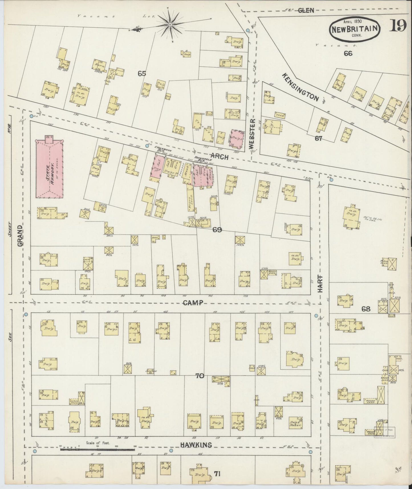 Sanborn Fire Insurance Map from New Britain, Hartford County, Connecticut (1890), Sheet #0019 - Complete Map Set gallery image, historic Sanborn map, vintage wall art, Connecticut Connecticut