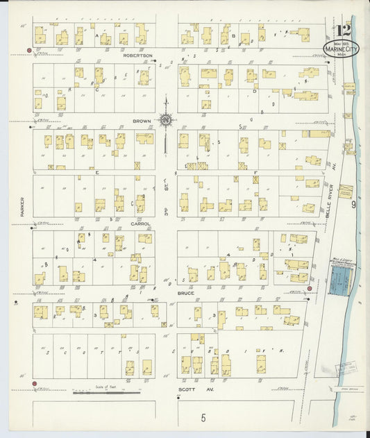Sanborn Fire Insurance Map from Marine City, Saint Clair County, Michigan (1913), Sheet #0012 - Historic Sanborn Fire Insurance Map Print, vintage old map wall art, antique decor, genealogy gift, Michigan Michigan map