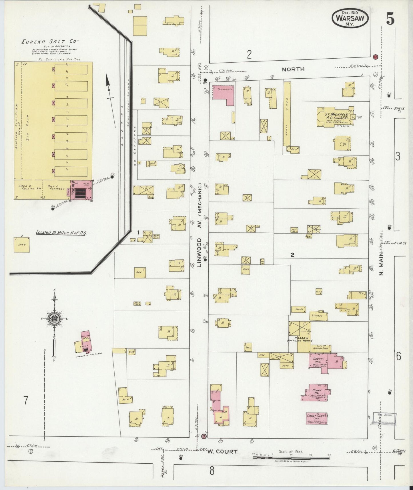 Sanborn Fire Insurance Map from Warsaw, Wyoming County, New York (1919), Sheet #0005 - Complete Map Set gallery image, historic Sanborn map, vintage wall art, Warsaw Wyoming