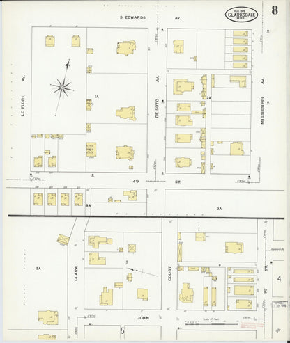 Sanborn Fire Insurance Map from Clarksdale, Coahoma County, Mississippi (1909), Sheet #0008 - Complete Map Set gallery image, historic Sanborn map, vintage wall art, Mississippi Mississippi