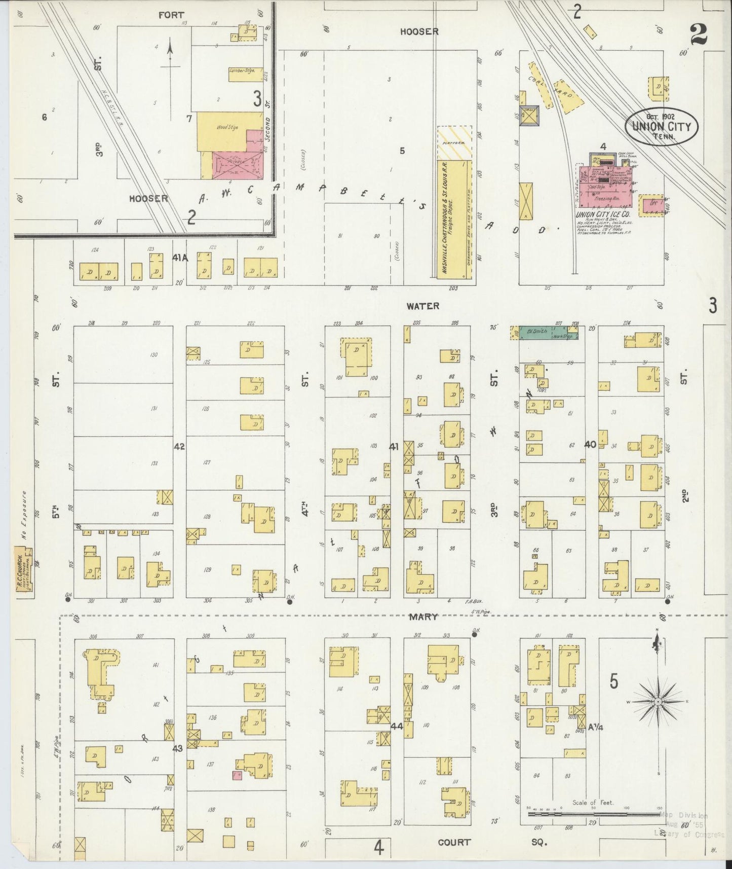Sanborn Fire Insurance Map from Union City, Obion County, Tennessee (1902), Sheet #0002 - Complete Map Set gallery image, historic Sanborn map, vintage wall art, Tennessee Tennessee