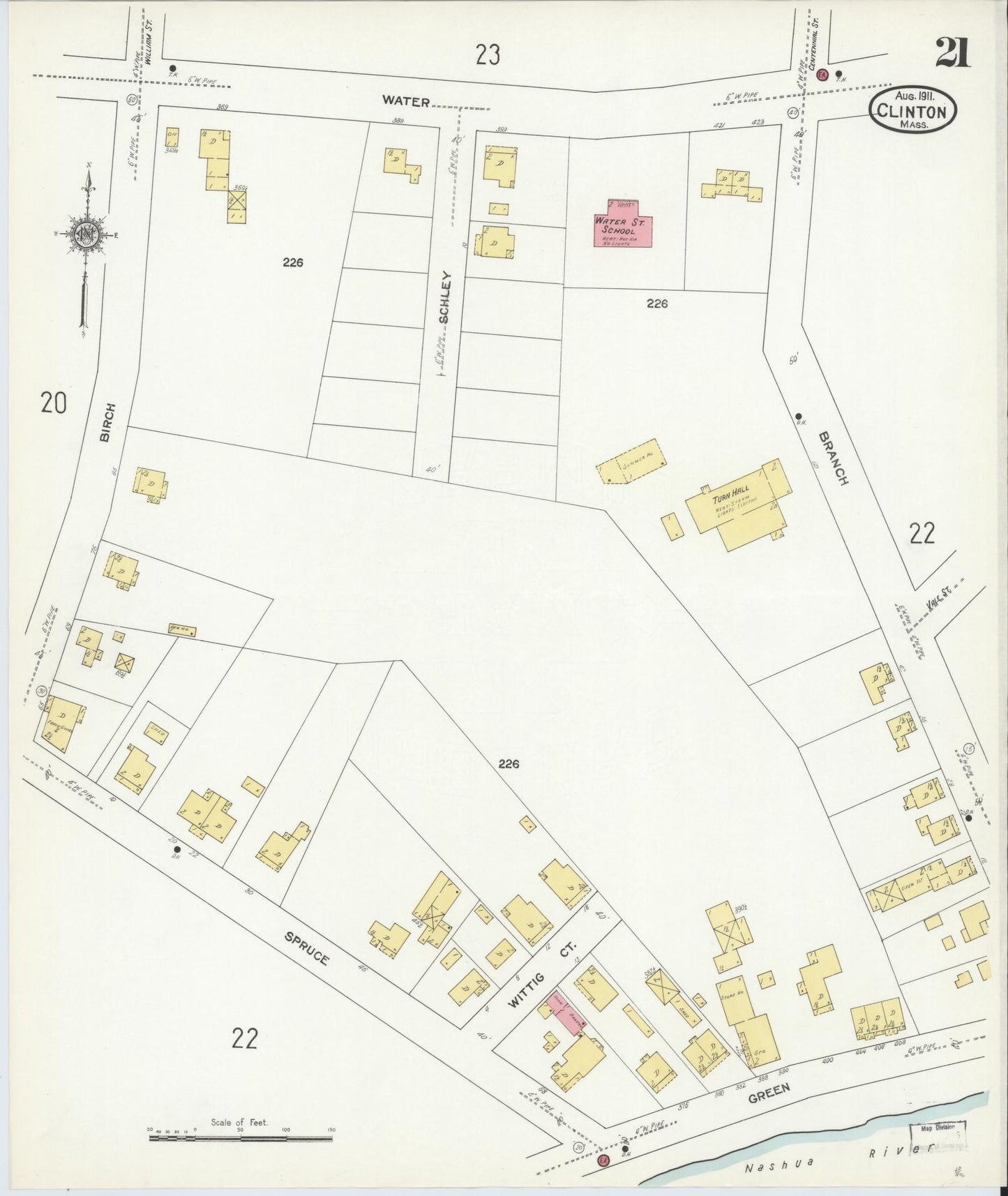 Sanborn Fire Insurance Map from Clinton, Worcester County, Massachusetts (1911), Sheet #0021 - Complete Map Set gallery image, historic Sanborn map, vintage wall art, Massachusetts Massachusetts