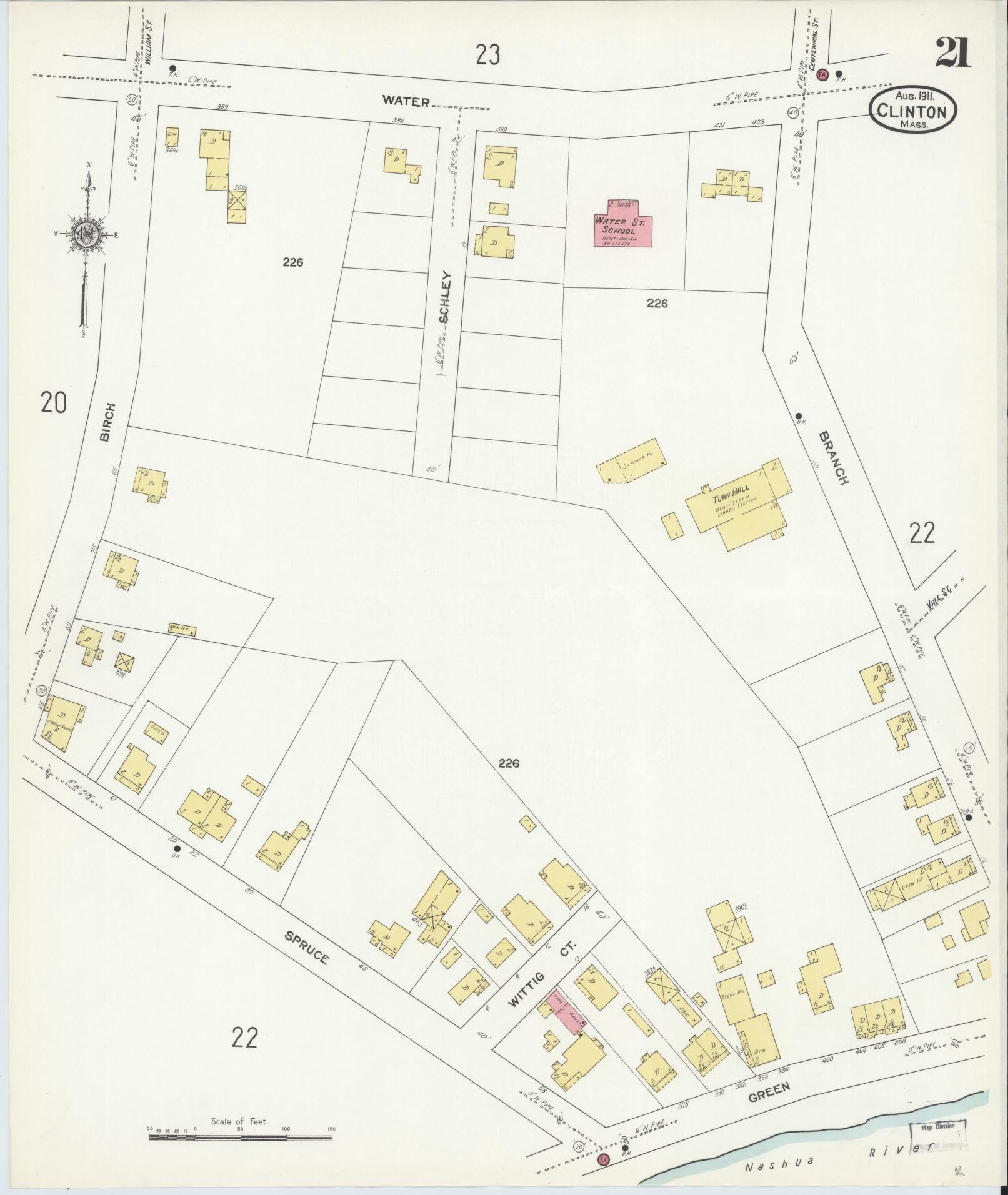 Sanborn Fire Insurance Map from Clinton, Worcester County, Massachusetts (1911), Sheet #0021 - Complete Map Set gallery image, historic Sanborn map, vintage wall art, Massachusetts Massachusetts