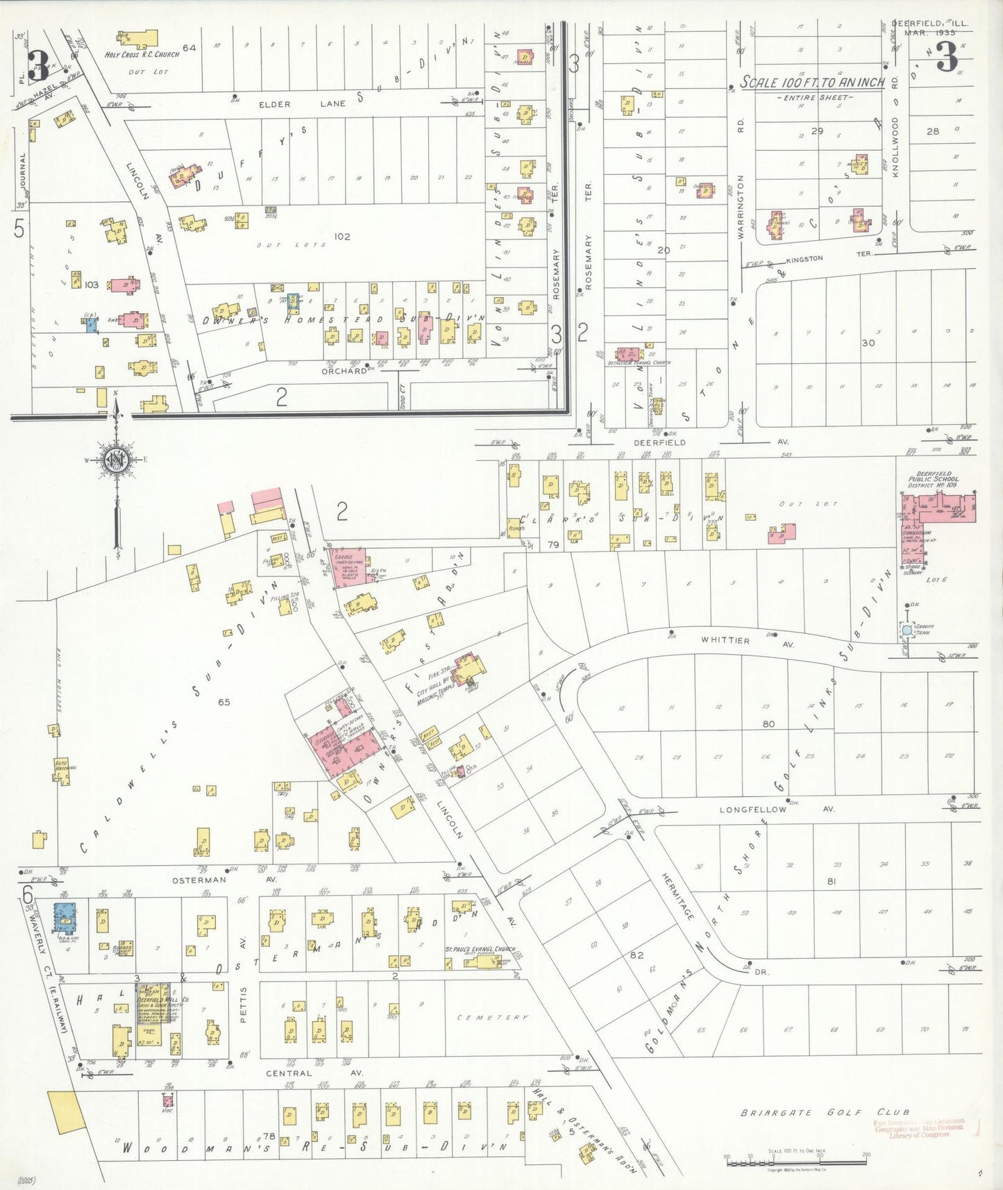 Sanborn Fire Insurance Map from Deerfield, Lake County, Illinois (1935), Sheet #0003 - Complete Map Set gallery image, historic Sanborn map, vintage wall art, Illinois Illinois