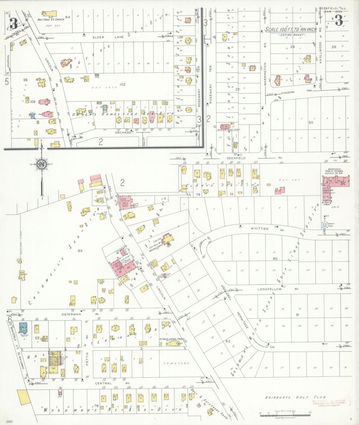 Sanborn Fire Insurance Map from Deerfield, Lake County, Illinois (1935), Sheet #0003 - Complete Map Set gallery image, historic Sanborn map, vintage wall art, Illinois Illinois