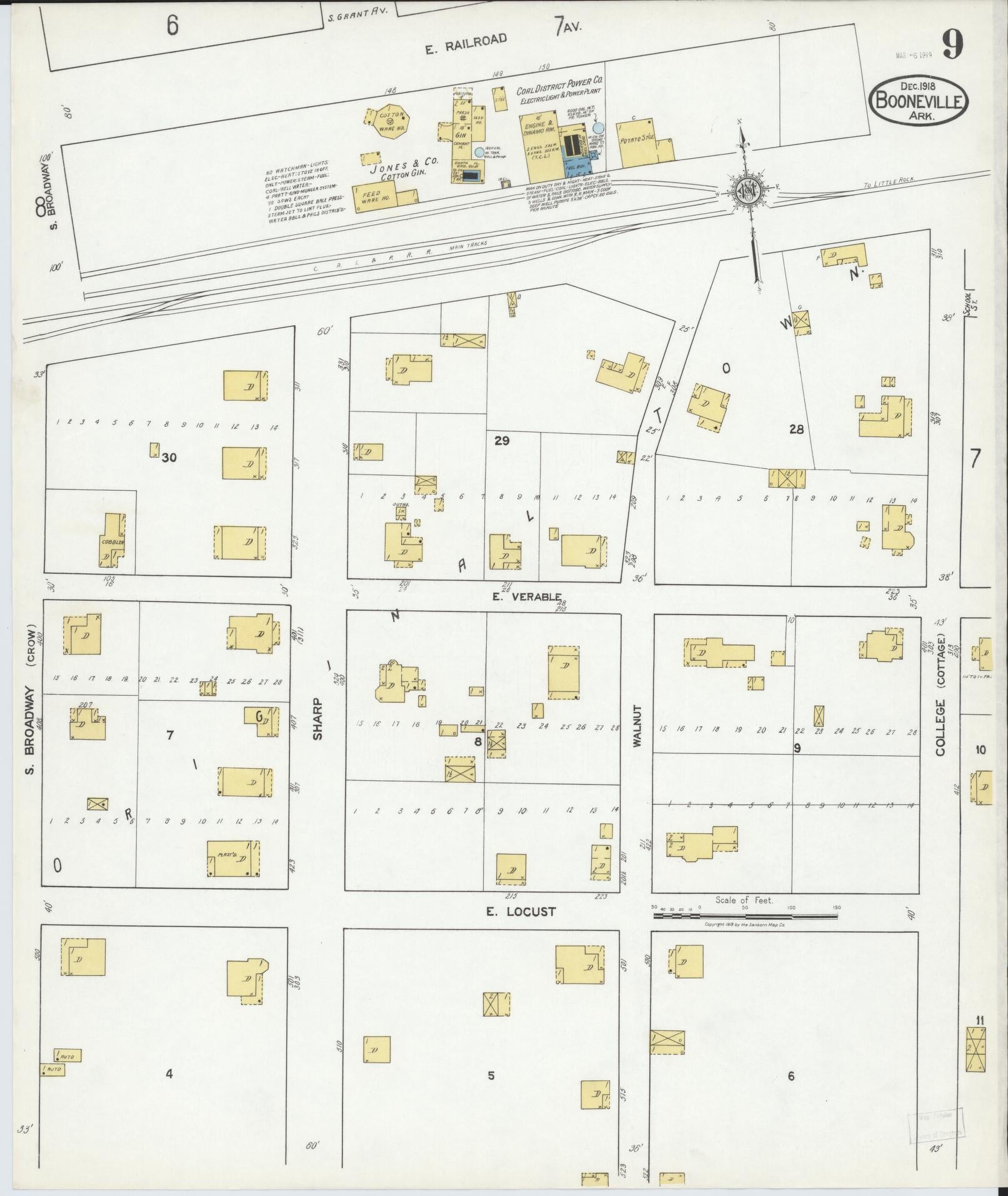 Sanborn Fire Insurance Map from Booneville, Logan County, Arkansas (1918), Sheet #0009 - Historic Sanborn Fire Insurance Map Print, vintage old map wall art, antique decor, genealogy gift, Arkansas Arkansas map