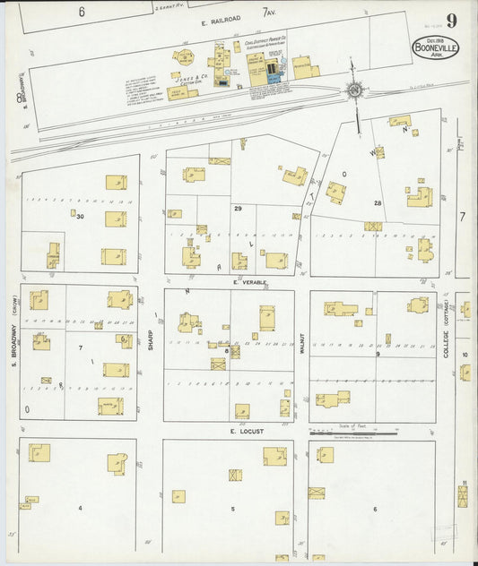 Sanborn Fire Insurance Map from Booneville, Logan County, Arkansas (1918), Sheet #0009 - Historic Sanborn Fire Insurance Map Print, vintage old map wall art, antique decor, genealogy gift, Arkansas Arkansas map