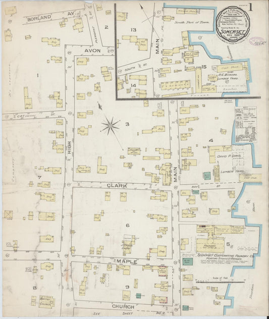 Sanborn Fire Insurance Map from Somerset, Bristol County, Massachusetts (1885), Sheet #0001 - Historic Sanborn Fire Insurance Map Print, vintage old map wall art, antique decor, genealogy gift, Massachusetts Massachusetts map