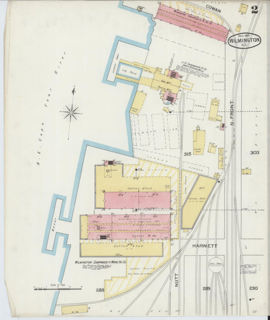 Sanborn Fire Insurance Map from Wilmington, New Hanover County, North Carolina (1893), Sheet #0002 - Historic Sanborn Fire Insurance Map Print, vintage old map wall art, antique decor, genealogy gift, North Carolina North Carolina map