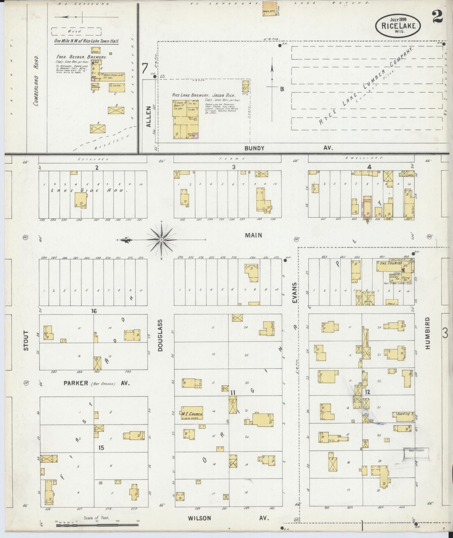 Sanborn Fire Insurance Map from Rice Lake, Barron County, Wisconsin (1899), Sheet #0002 - Historic Sanborn Fire Insurance Map Print, vintage old map wall art, antique decor, genealogy gift, Wisconsin Wisconsin map