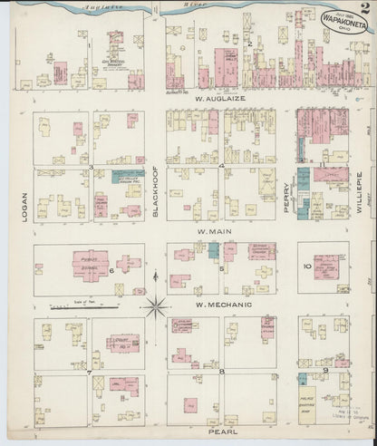 Sanborn Fire Insurance Map from Wapakoneta, Auglaize County, Ohio (1885), Sheet #0002 - Historic Sanborn Fire Insurance Map Print, vintage old map wall art, antique decor, genealogy gift, Ohio Ohio map