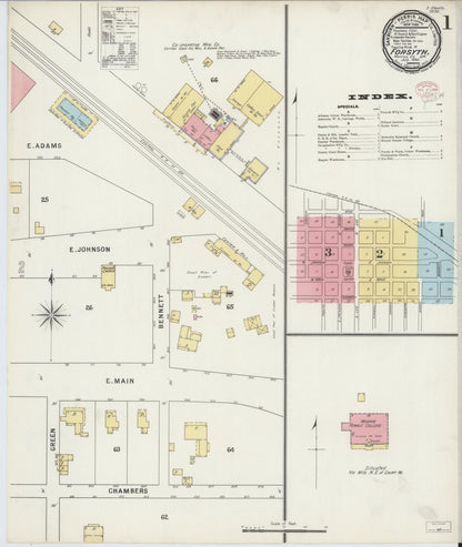 Sanborn Fire Insurance Map from Forsyth, Monroe County, Georgia (1895), Sheet #0001 - Complete Map Set gallery image, historic Sanborn map, vintage wall art, Georgia Georgia