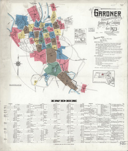 Sanborn Fire Insurance Map from Gardner, Worcester County, Massachusetts (1923), Sheet #0001 - Complete Map Set gallery image, historic Sanborn map, vintage wall art, Massachusetts Massachusetts