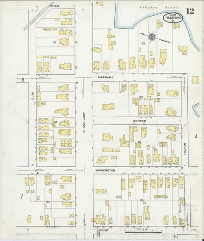 Sanborn Fire Insurance Map from Hampton, Independent Cities, Virginia (1916), Sheet #0012 - Complete Map Set gallery image, historic Sanborn map, vintage wall art, Virginia Virginia