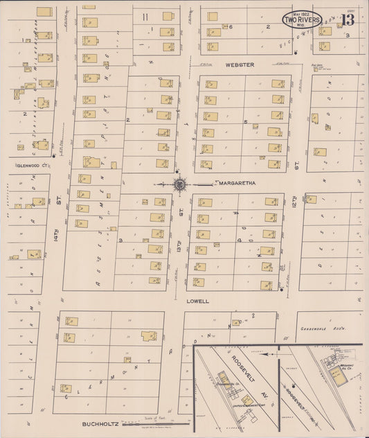 Sanborn Fire Insurance Map from Two Rivers, Manitowoc County, Wisconsin (1922), Sheet #0013 - Historic Sanborn Fire Insurance Map Print, vintage old map wall art, antique decor, genealogy gift, Wisconsin Wisconsin map