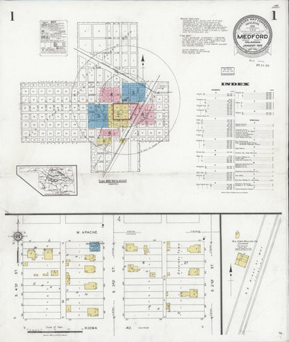 Sanborn Fire Insurance Map from Medford, Grant County, Oklahoma (1928), Sheet #0001 - Complete Map Set gallery image, historic Sanborn map, vintage wall art, Oklahoma Oklahoma