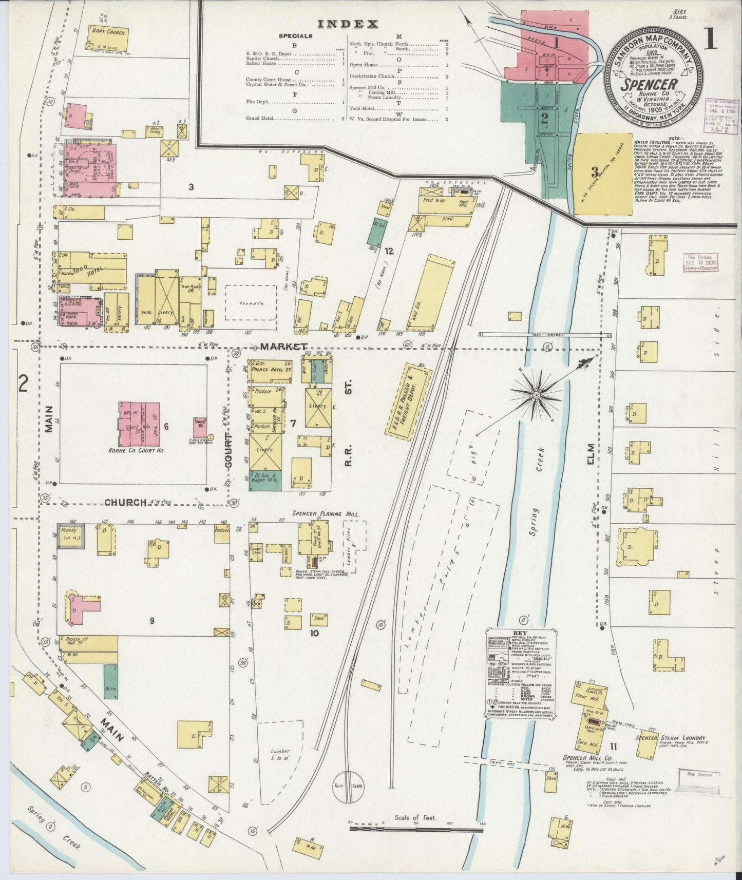 Sanborn Fire Insurance Map from Spencer, Roane County, West Virginia (1905), Sheet #0001 - Historic Sanborn Fire Insurance Map Print, vintage old map wall art, antique decor, genealogy gift, West Virginia West Virginia map