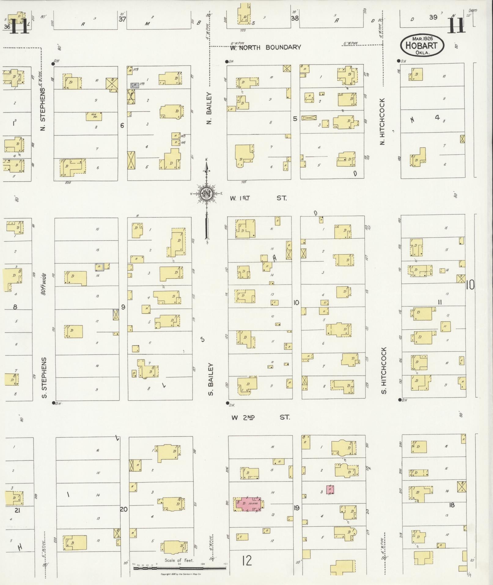 Sanborn Fire Insurance Map from Hobart, Kiowa County, Oklahoma (1926), Sheet #0011 - Complete Map Set gallery image, historic Sanborn map, vintage wall art, Oklahoma Oklahoma