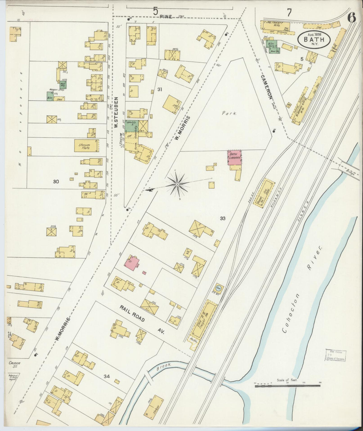 Sanborn Fire Insurance Map from Bath, Steuben County, New York (1898), Sheet #0006 - Complete Map Set gallery image, historic Sanborn map, vintage wall art, New York New York